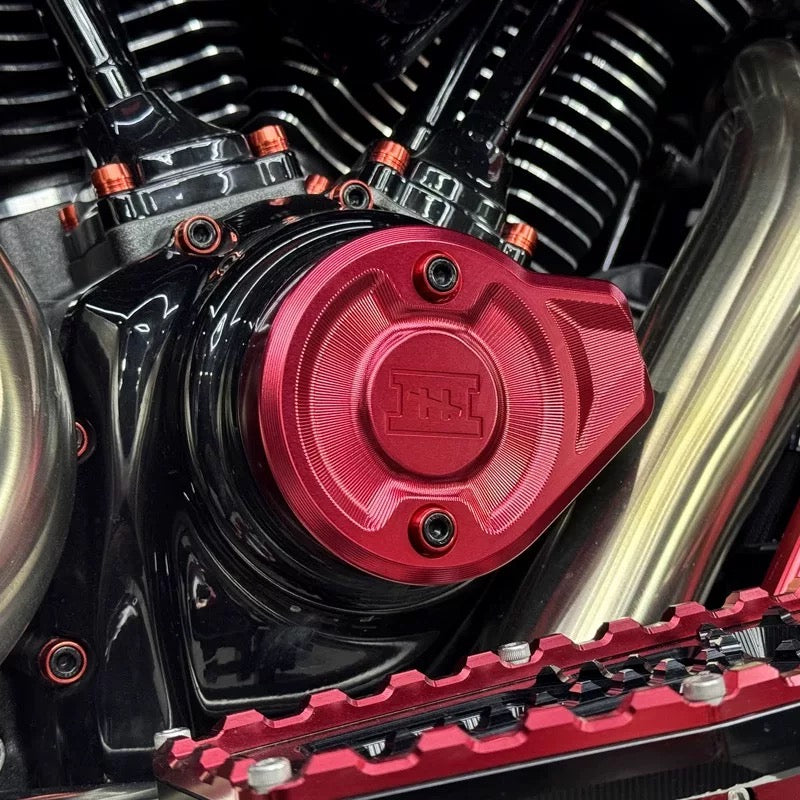 CNC performance timing cover for Harley-Davidson, product front view