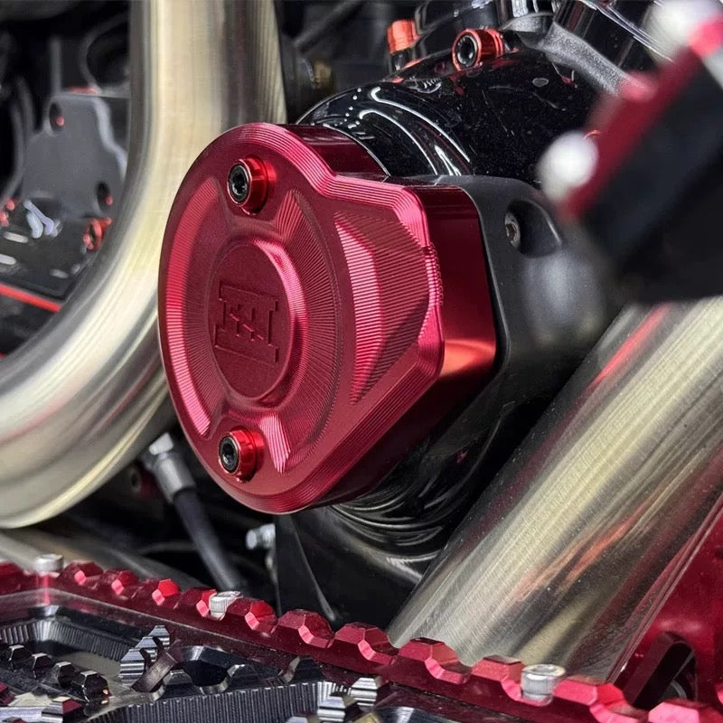 CNC performance timing cover for Harley-Davidson, detail view