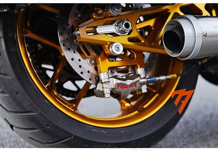 forged aluminum rear swingarm for Harley-Davidson, close-up
