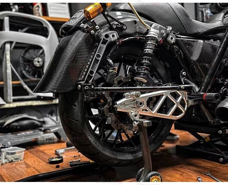 forged aluminum rear swingarm for Harley-Davidson, installed view