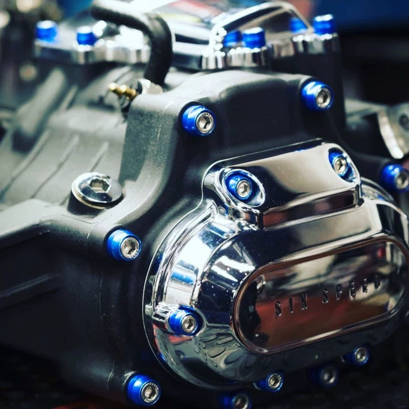 multi-color CNC engine screws for Harley-Davidson, detail view