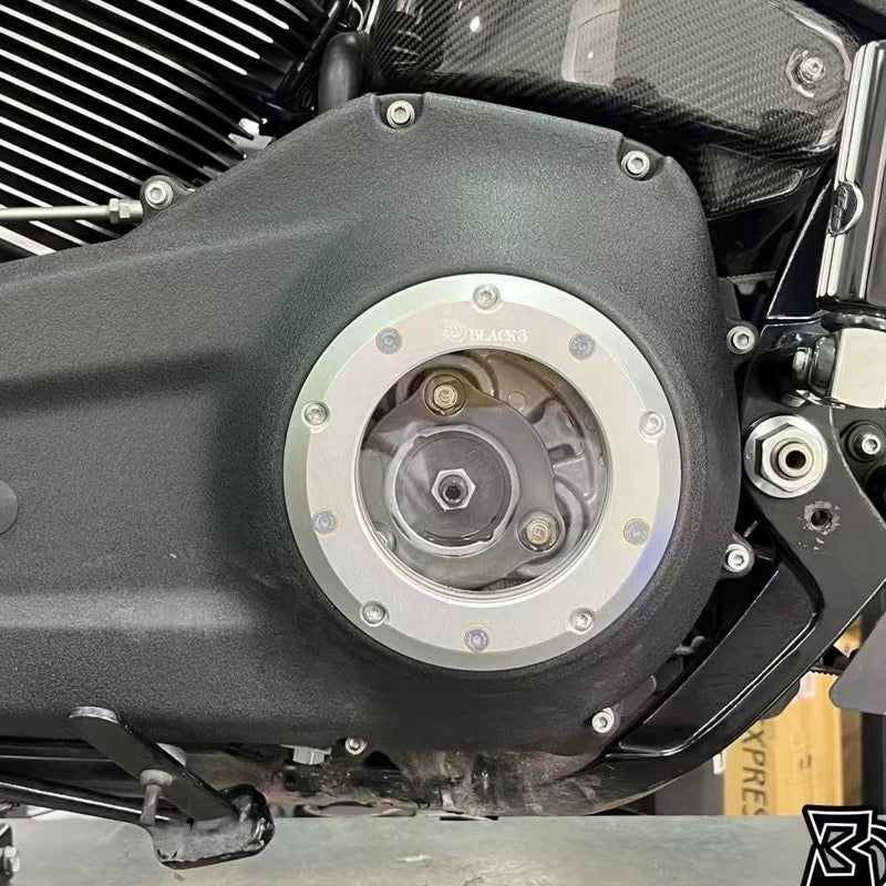 clear cam cover for Harley-Davidson Milwaukee-Eight, close-up