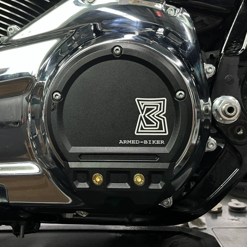 CNC slider derby cover for Harley-Davidson, close-up
