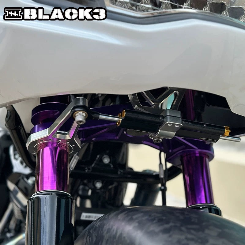 CNC steering damper bracket for Harley-Davidson, side profile