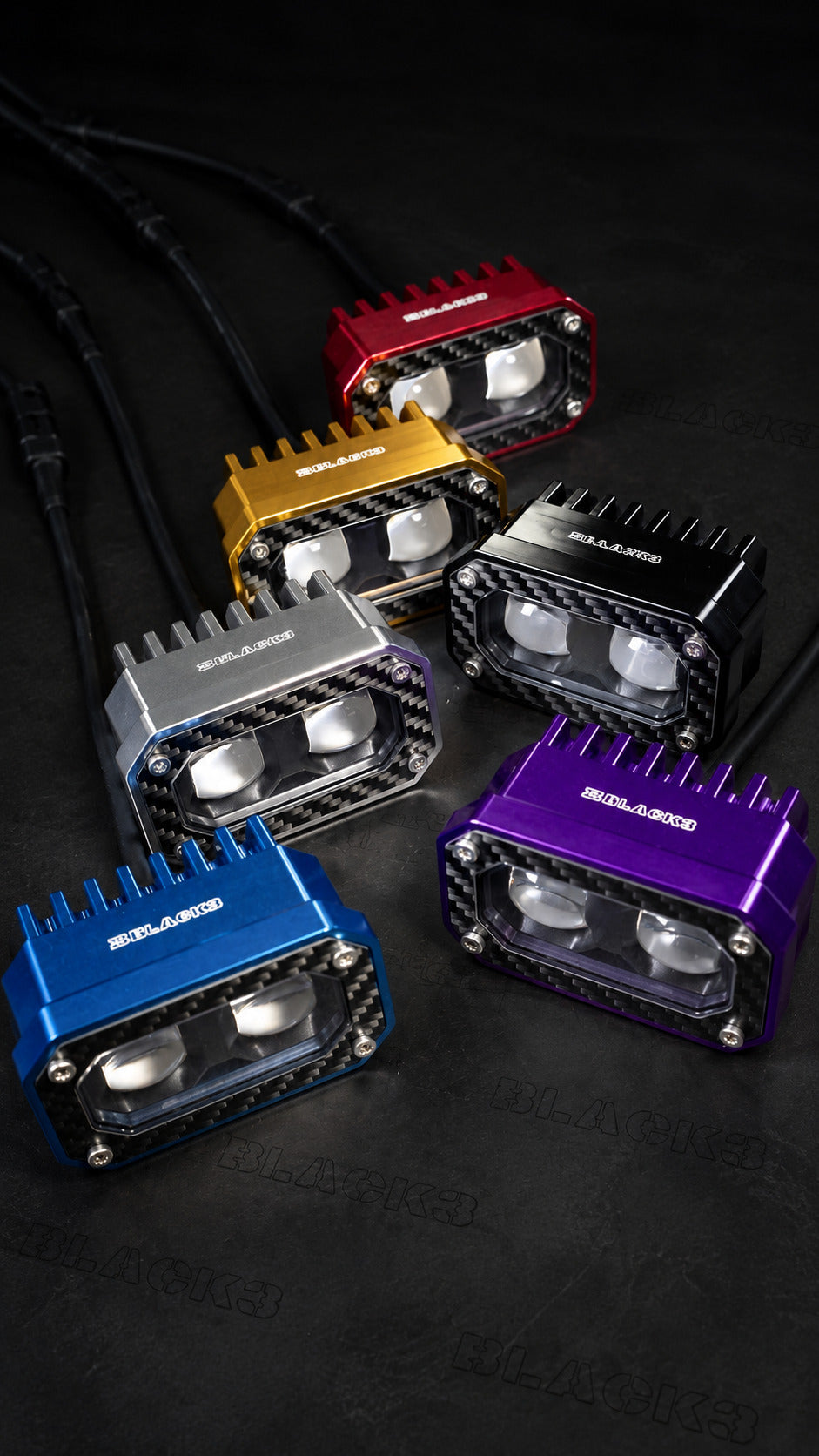 Black3 BK31 LED spot light for Harley-Davidson, all six anodized colours with wiring harnesses