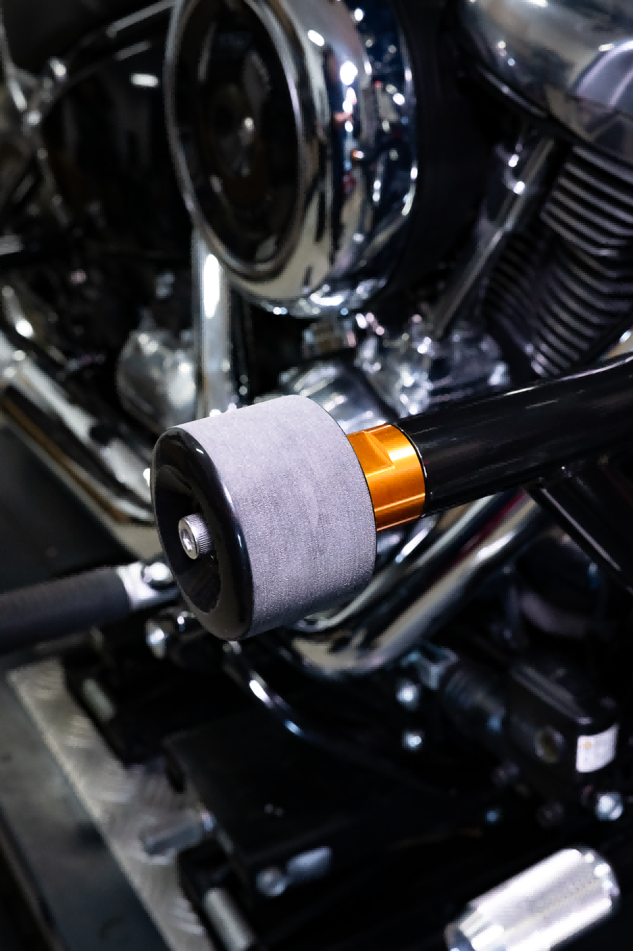 crashbar slider wheels for Harley-Davidson, gold, installed