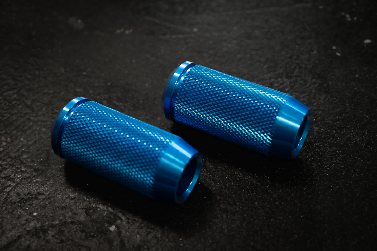 CNC crashbar sliders for Harley-Davidson, blue pair