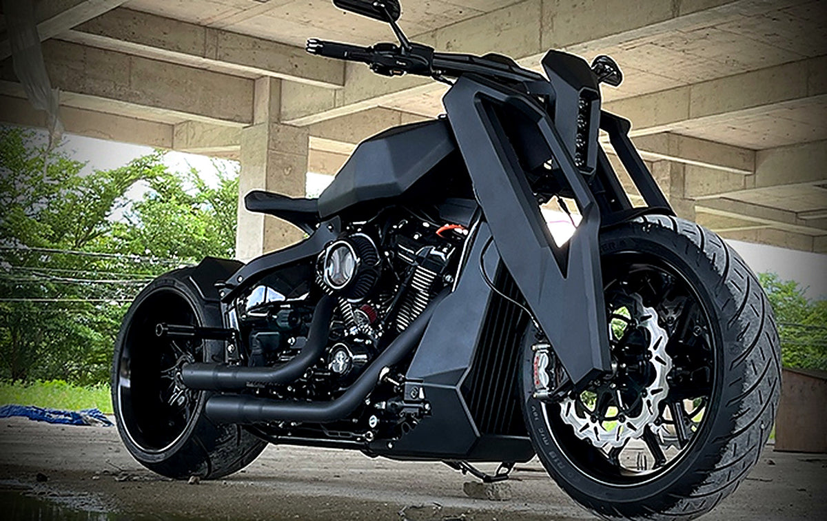 Custom Harley-Davidson build featuring Black3 billet parts