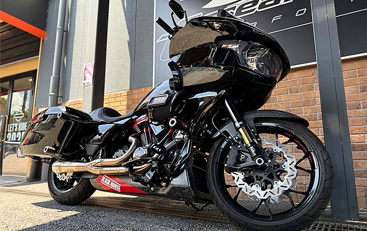 Custom Harley-Davidson build featuring Black3 billet parts